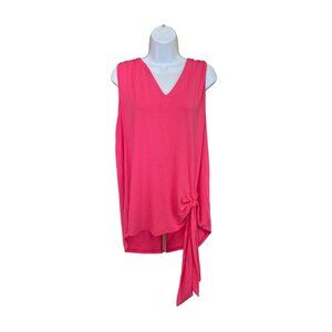 A.Z.I. New York Womens Tunic Top Large Pink Sleeveless V-Neck Side Tie Preppy